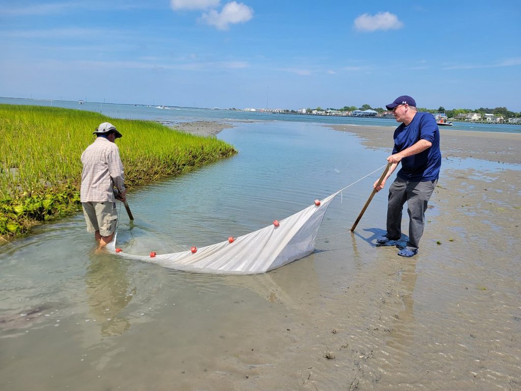 Captain Barry and Guest layout netting on the eco-tour